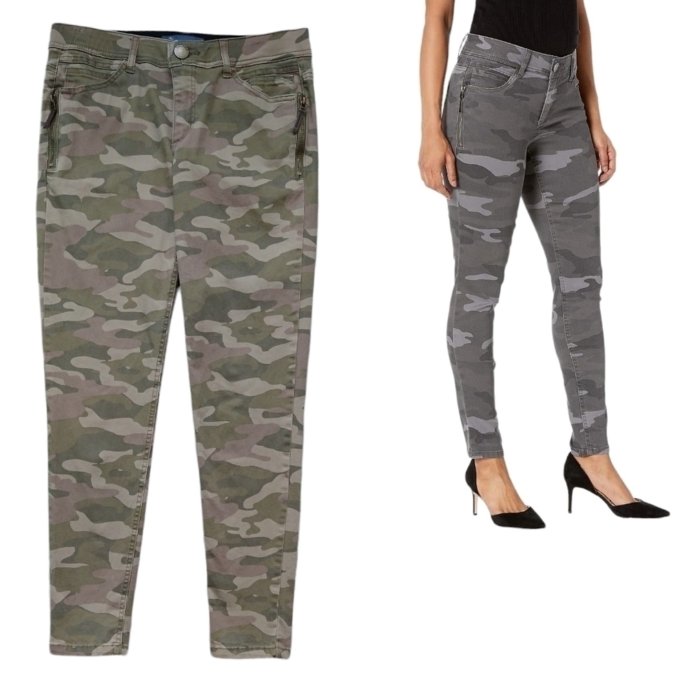 Democracy Absolution Camo Green Tan Jeggings Side Zippers Mid Rise Stretch